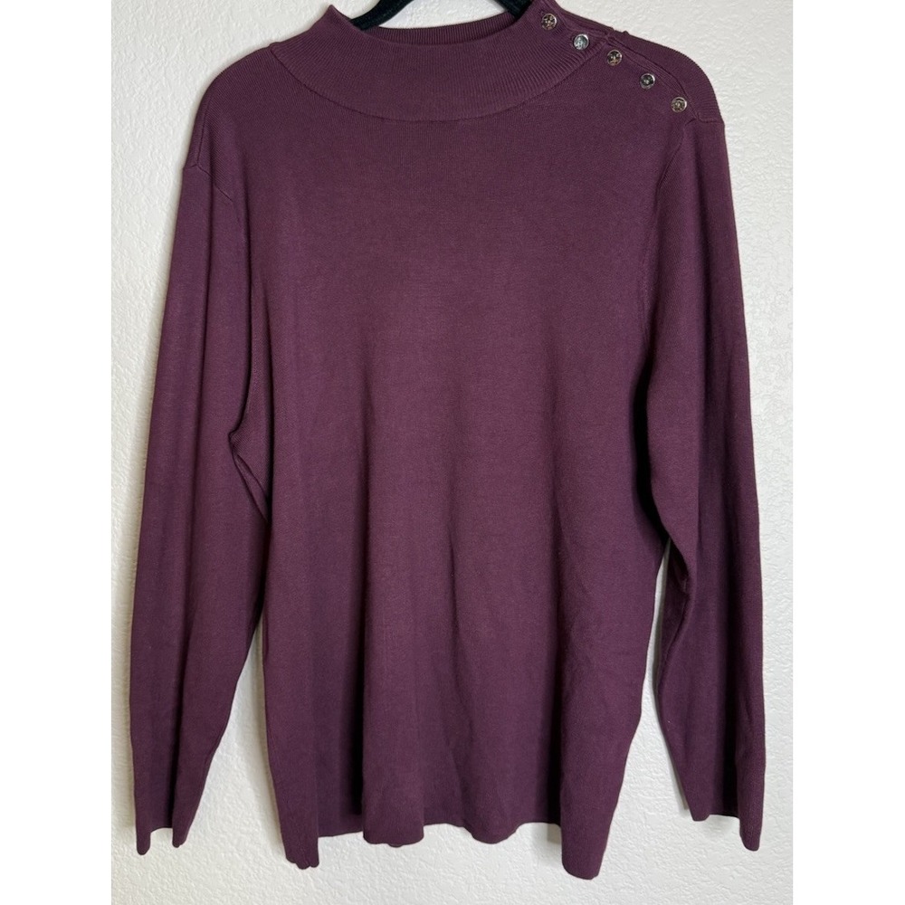 Chicos 4‎ US XXL Plum Knit Mock Neck Sweater Top Gold Hardware Preppy Classic